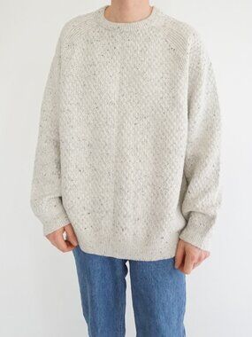 Vintage WindRiver Cream Speckled Knit Crew Neck Heavy Textured Cotton Sweater XL